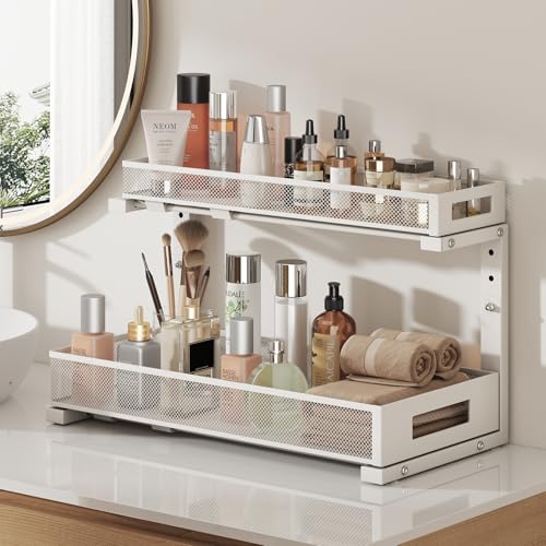 2 Pack 19IN Depth Under Sink Storage Organizer (White / 2 Pack-19"Dx11.4"-16.14"H)