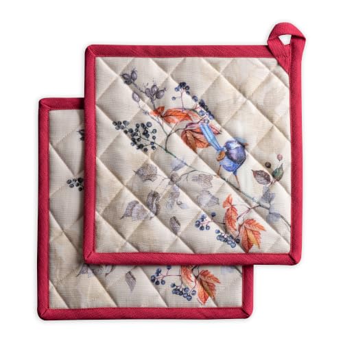 Pot Holders 100% Cotton Potholders (043 - Equinoxe - Beige / 8" x 8" (Pot Holder Pack of 2))