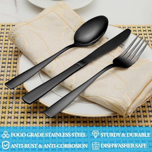 60 Pcs Black Silverware Set (Black)