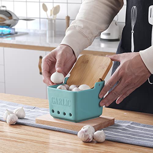 Garlic Keeper with Lid (Turquoise)