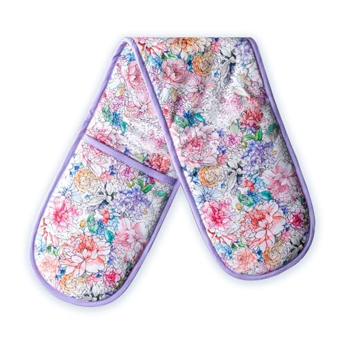Double Oven Mitts 100% Cotton Double Oven Glove (044 - Floral Love / 7" x 35" (Double Oven Mitt))