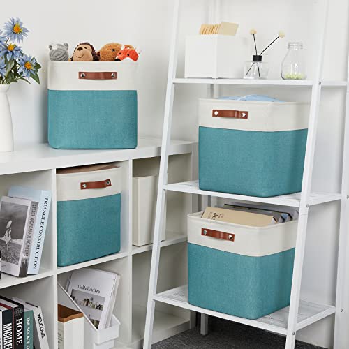 Square Storage Cubes Baskets for Gifts Empty (White&Teal / M-12"x 12"x12")