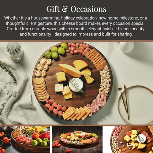 Acacia Wood Rotating Cheese Board (Round 20" with Engraving)