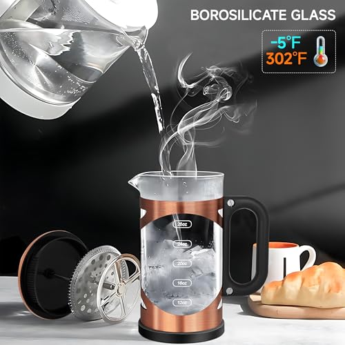 34 Ounce French Press Coffee Maker Copper Stainless Steel Coffee Press (Copper-R / 34 oz)