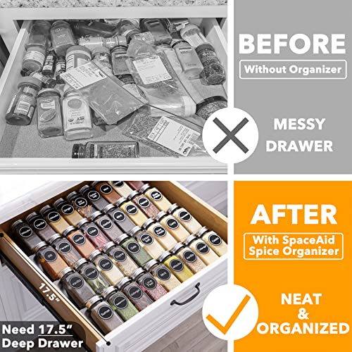 Spice Drawer Organizer with 36 Spice Jars (36 Jars, 16.75" Wide)