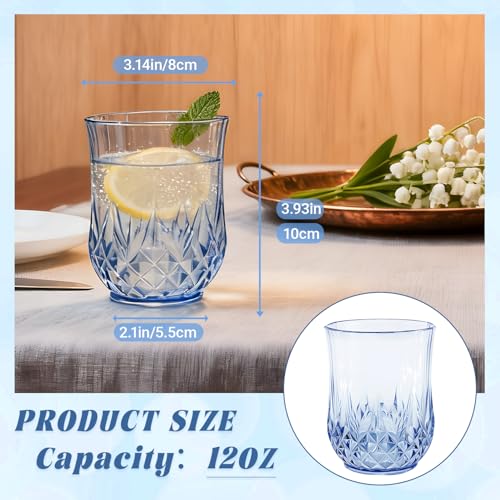 12 Pack Plastic Stemless Wine Glasses (12oz-blue)