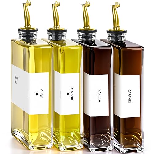 Glass Oil Dispenser for Kitchen (Gold / 11.8 fl oz (4-Pack))