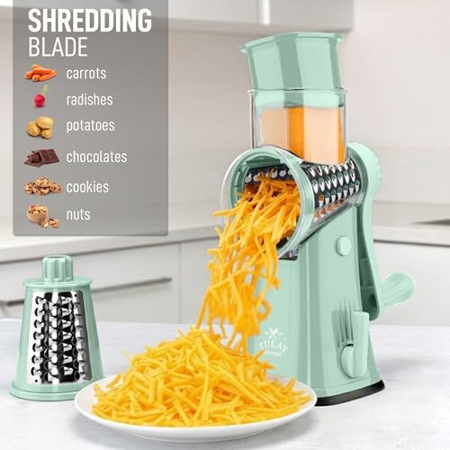 Rotary Cheese Grater Manual Hand Crank 5 Blade Shredder (5 Blades / Mint)