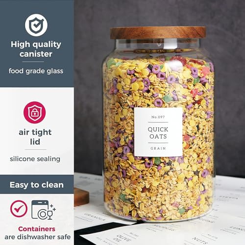 Set of 2 Large Glass Flour and Sugar Containers with 132 Pantry Labels (2 Count)