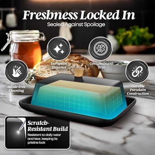 Extra Large Ceramic Butter Dish with Lid (Black / Extra Large)