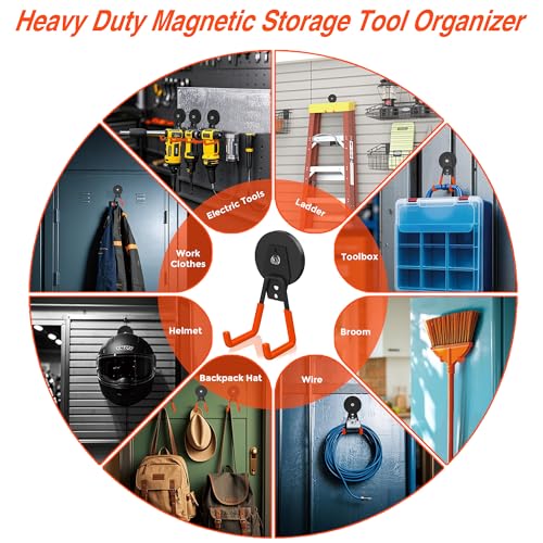 3Pcs Large Magnetic Hooks Heavy Duty for Garage (2.6" Magnet-3 Pack-Orange)