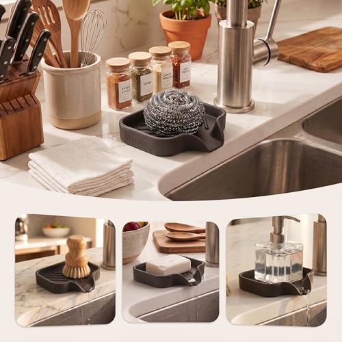 Silicone Soap Dish with Drain Spout (Coffee / S(4.9"×3.2"))