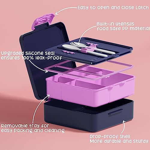Kids Bento Lunch Box with Toddler Insulated Water Bottle Lunch Bag (A2. Mermaid)