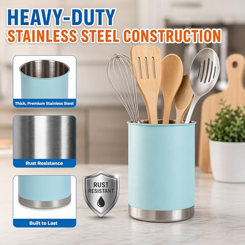 Stainless Steel Utensil Crock with Anti (Ocean Blue / Large)