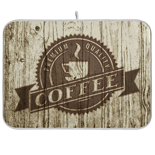 Super Absorbent Dish Drying Mat (Retro Coffee Old Beans Vintage Wood / 18" x 24")