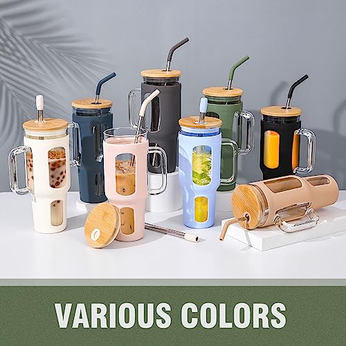 Glass Tumbler with Lid and Straw (Olive / 46 Ounces)