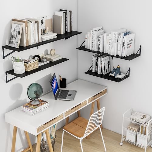 48W x 12D Deep Floating Shelves Set of 2 Black (Black With Black Metal Bracket / 48wx12dx5.8h)