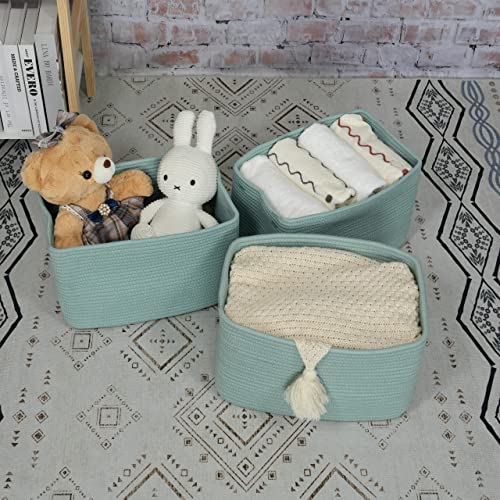 Woven Cotton Rope Storage Baskets 15x10x9.3" 3 Pack Green (Green)