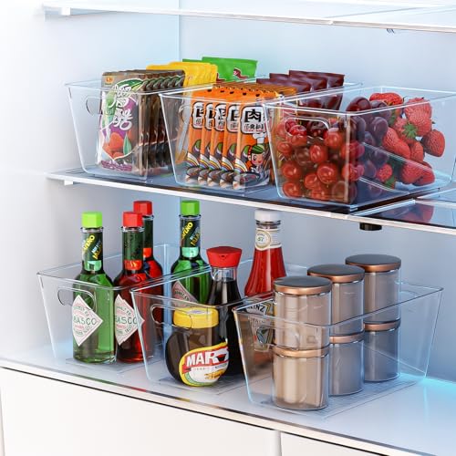 Clear Fridge Organizer Bins with Handles (6 Pack / S (9"L x 5"W x 4.5"H))