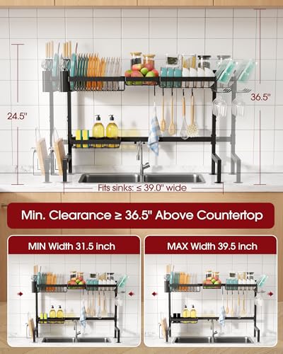 Over The Sink Dish Drying Rack (Black / Plus - 4 Baskets)
