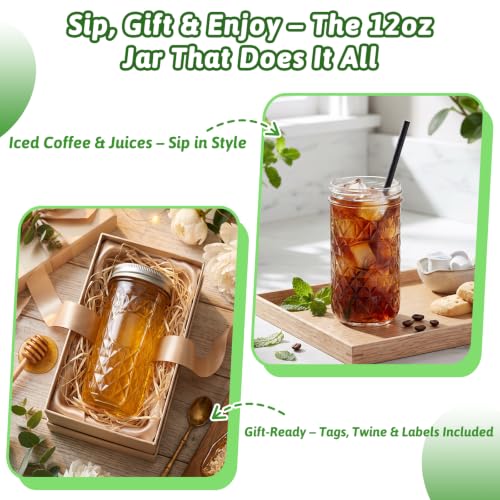 12oz Glass Mason Jars (12oz-15pcs-D)