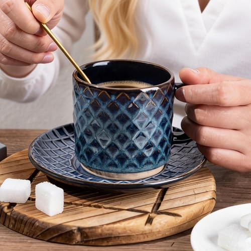 6 OZ Coffee Mugs with Saucer and Stand (Deep Sea / 6 Ounce (With Stand))