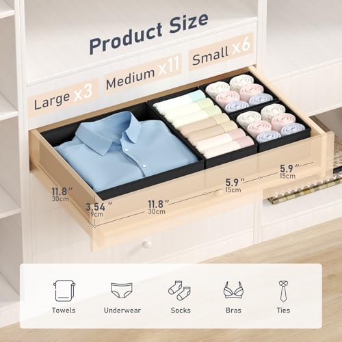 Drawer Organizer Clothes Storage (Black / 20 Pack)