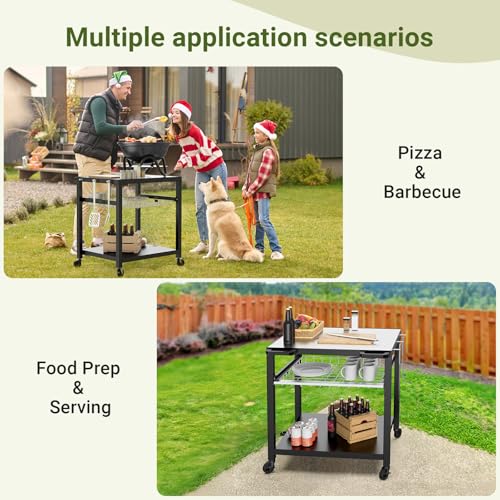 Grill Cart 30"x24" Pizza Oven Table for Outdoor 3 (White Stainless Steel 30"x24" With Drawer)