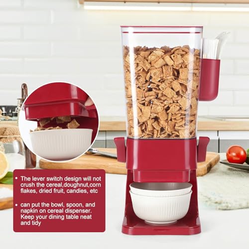 Cereal Dispenser Countertop Red 2 Pack with Creal Bowls Spoons Cutlery Box (Red - 2pack)