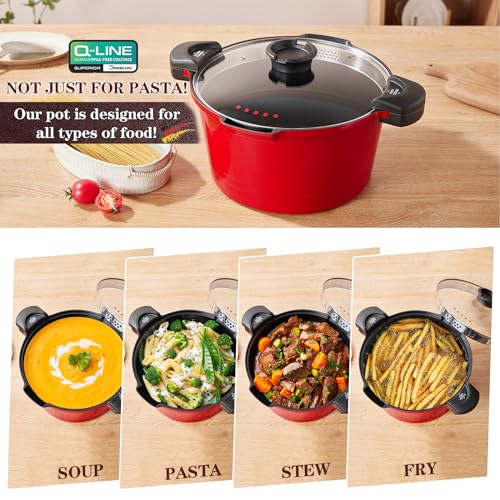 8.5qt Pasta Pot with Strainer Lid (Red)
