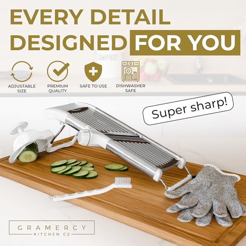 Gramercy Mandoline Slicer for Kitchen with 12 Slice Settings (White/Silver)