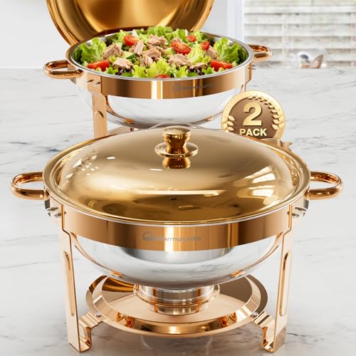 Round Chafing Dishes for Buffet 2 Pack (Rose Gold)