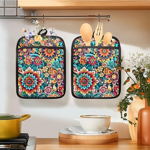 Vibrant Mandala Floral Pot Holders for Kitchen (Haodh-9)