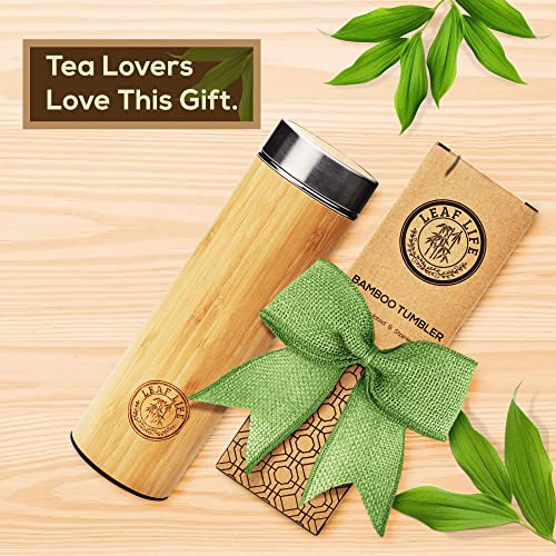 Premium Bamboo Tea Tumbler with Infuser for Loose Leaf Tea (12 Ounces)
