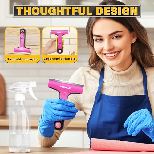 Window Scraper with 10 Extra 4" Razor Blades (10PCS Metal Blades / Pink)