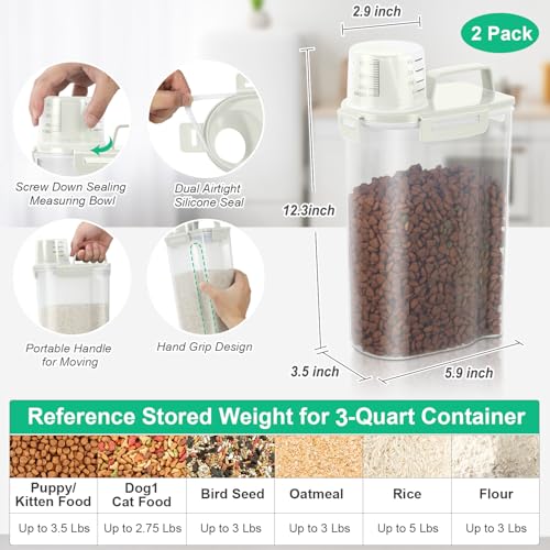 Rice Container Cereal Storage Container 2 Pack 5 Lbs (Beige 3+3Qt)