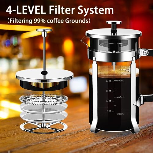 French Press Coffee Maker 304 Stainless Steel Coffee Press (Silvery / 34 oz)