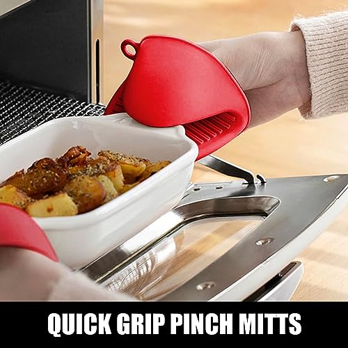 Silicone Oven Mitts and Pot Holders Sets (Red)