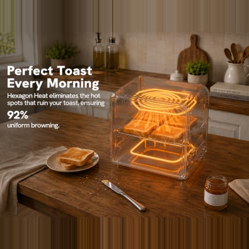 6-in-1 Retro Air Fryer Toaster Oven Combo, Compact 12.7 QT Small Countertop Convection Oven, Fits 9" Pizza & 4 Toast, Hexagon Hybrid Heating, Enamel Baking Pan Included, Almond Yellow Color (12.7-QT Almond Yellow Color)