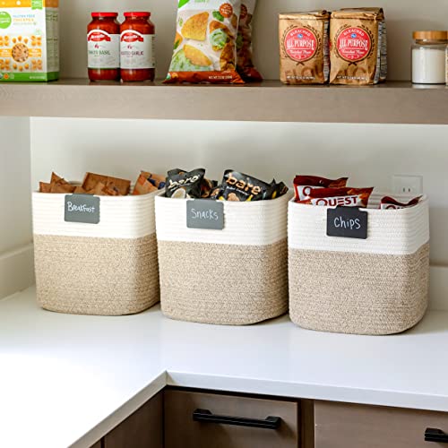 Storage Cubes 11 Inch Cotton Rope Woven Baskets for Organizing (Off White & Mixed Brown)