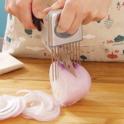 Stainless Steel Onion Cut Holder Slicer With 10 Even Prong Easy Hold Vegetable To Cut Tomato Lemon Potatoes And Loosen Meat Kitchen Tools (Silver)