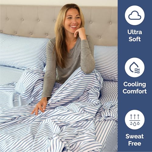 Cal King Size 4 Piece Sheet Set (43 - Blue Stripes 2 / California King)