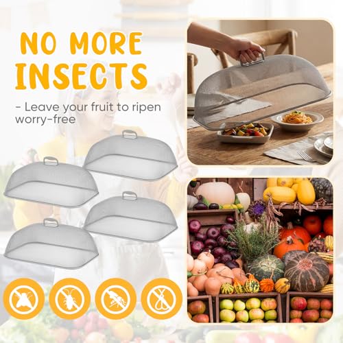 4 Pcs Metal Mesh Screen Food Cover for Outdoors Set Large 18.5 Inch Mesh Food Tents for Picnic Indoor Plate (Gray)