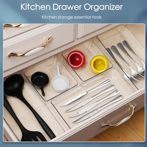 12 Pack Large Clear Plastic Drawer Organizer Set (12 Count)