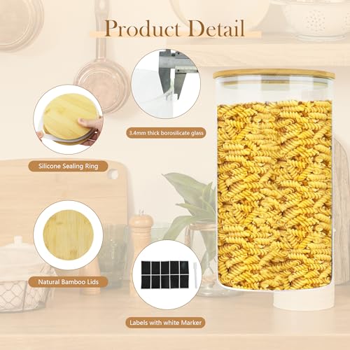 Large Glass Cereal Containers Storage with Airtight Bamboo Lids (2Pack(168oz))