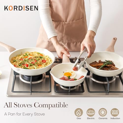 Ceramic Nonstick Frying Pan Skillet Set (White Ceramic / 8+9.5+11 Inch)