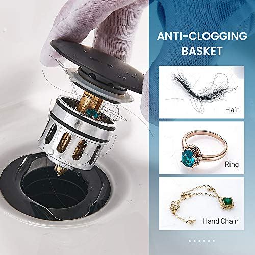Pop Up Drain Bathroom Faucet Vessel Vanity Sink Drain Stopper (Without Overflow / Black)