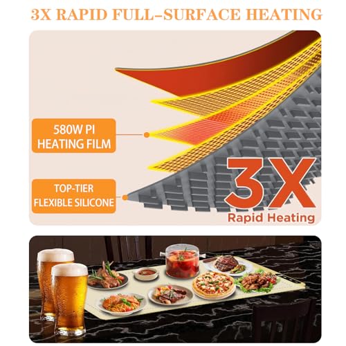Roll Up Silicone Graphene Electric Food Warming Tray (Beige-graphene)