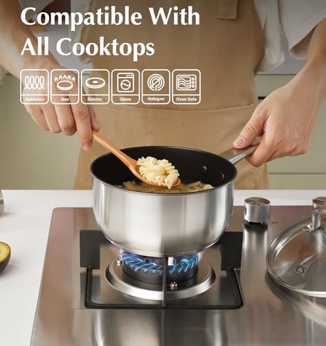 Stainless Steel Saucepan Set (Black / 1+2+3 Quart)