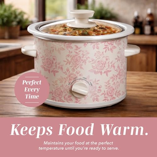 2QT Mini Electric Round Slow Cooker (Floral Pink / 2 Quarts)